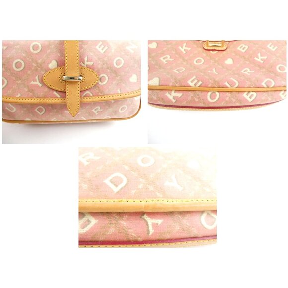 Dooney & Bourke Pink Heart Print Canvas & Leather Shoulder Bag - Picture 11 of 13